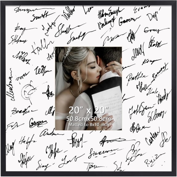 20x20 Signature Poster Frame Holds 8x10 Picture with White Mat for Graduation, Wedding, Birthday, Single, Black