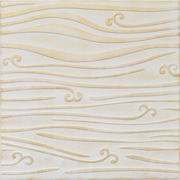 20x20 Styrofoam Ceiling Tiles Glue-Up Decorative Panels for Easy DIY Install, Home & Basement Renovation. R102 Ripple Waves, Washed Gold (White Satin Base), Single Tile