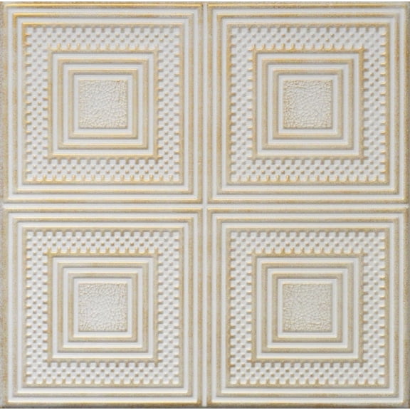 20x20 Styrofoam Ceiling Tiles Glue-Up Decorative Panels for Easy DIY Install, Home & Basement Renovation. R11 Honeycomb, Washed Gold (White Satin Base), Single Tile