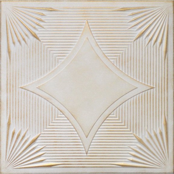 20x20 Styrofoam Ceiling Tiles Glue-Up Decorative Panels for Easy DIY Install, Home & Basement Renovation. R14 Vega, Washed Gold (White Satin Base), Single Tile