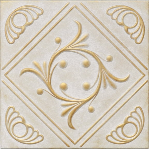 20x20 Styrofoam Ceiling Tiles Glue-Up Decorative Panels for Easy DIY Install, Home & Basement Renovation. R2 Anet, Washed Gold (White Satin Base), Lot/8