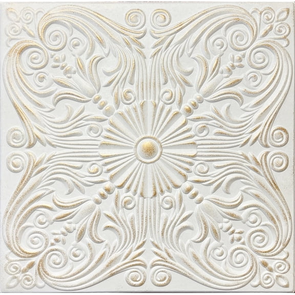 20x20 Styrofoam Ceiling Tiles Glue-Up Decorative Panels for Easy DIY Install, Home & Basement Renovation. R39 Victorian, Washed Gold (White Satin Base), Lot/48