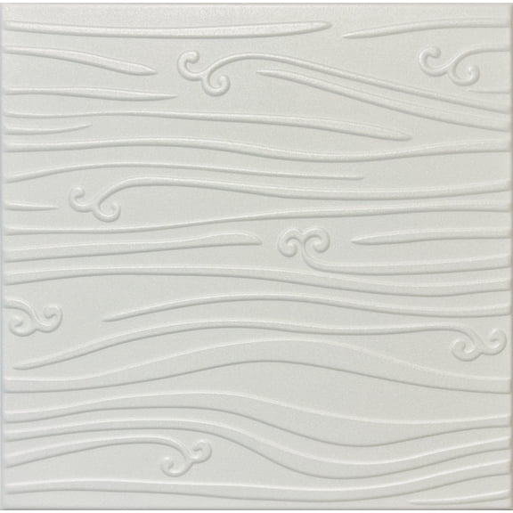 20x20 Styrofoam Ceiling Tiles Glue-Up Decorative Panels for Easy DIY Install, Home & Basement Renovation. R102 Ripple Waves, Plain White, Lot/8