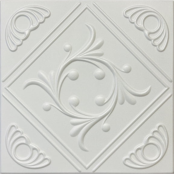20x20 Styrofoam Ceiling Tiles Glue-Up Decorative Panels for Easy DIY Install, Home & Basement Renovation. R2 Anet Wreath, Plain White, Lot/96