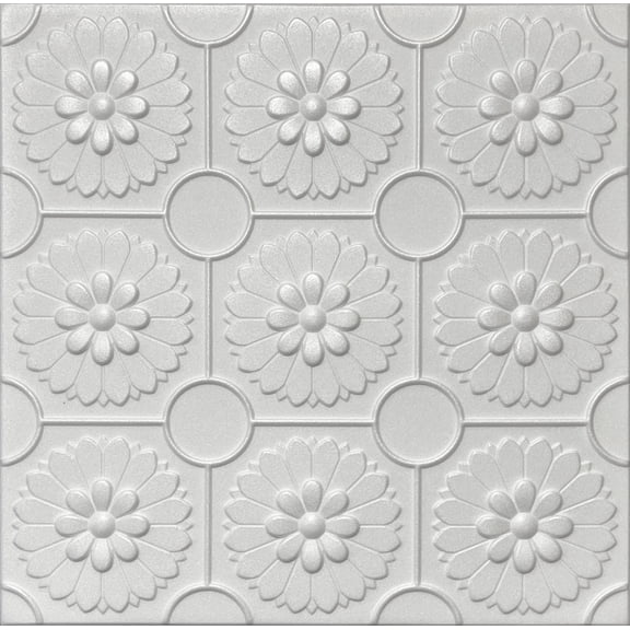 20x20 Styrofoam Ceiling Tiles Glue-Up Decorative Panels for Easy DIY Install, Home & Basement Renovation. R36 Blossom Bouquet, Plain White, Lot/8