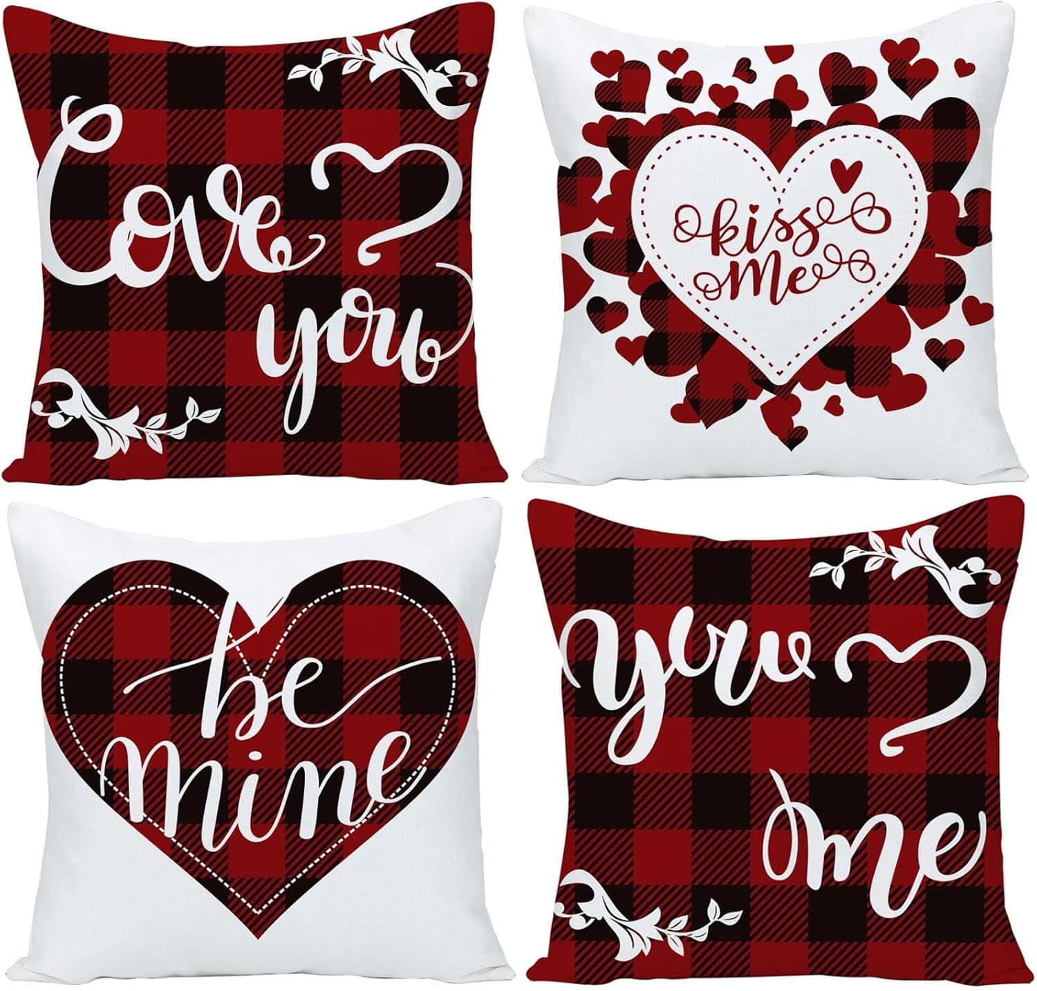 Valentine's Day Pillow Covers Set Of 2 – 20x20 Inch, Linen, Heart Design For Sofa & Home Decor