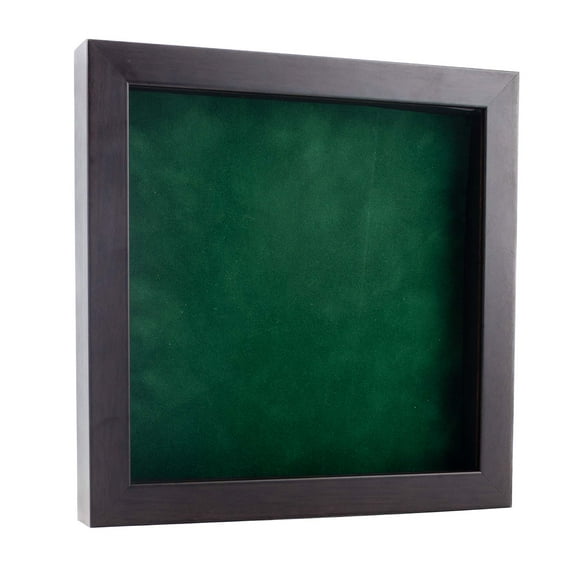 20x20 Walnut Shadowbox Frame - Interior Size 20x20 with 3/4" Usable Depth - Forest Green Acid-Free Suede Backing