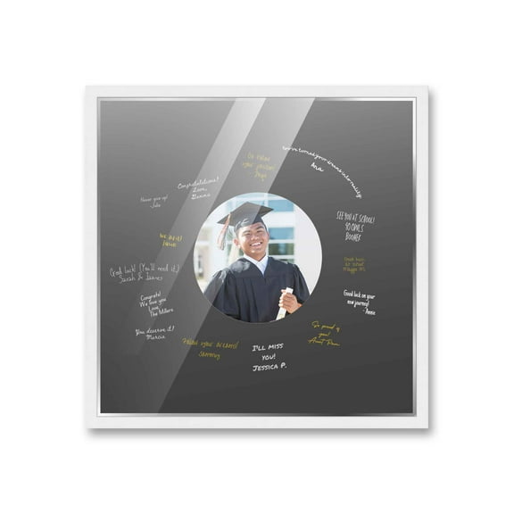 20x20 White Autograph & Signature Frame with Black Circle Photo Mat for 6x6 Picture - Includes