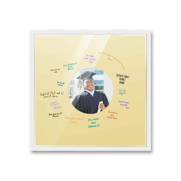 20x20 White Autograph & Signature Frame with Yellow Circle Photo Mat for 6x6 Picture - Includes