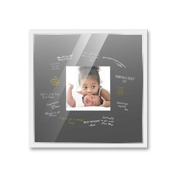 20x20 White Autograph & Signature Frame with Black Square Photo Mat for 6x6 Picture - Includes