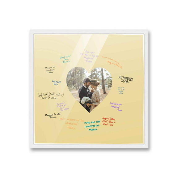 20x20 White Autograph & Signature Frame with Yellow Heart Photo Mat for 6x6 Picture - Includes