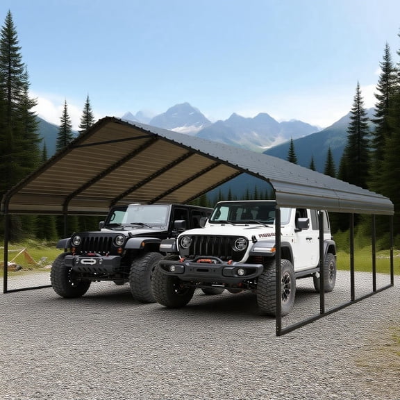 Heavy Duty 20x20 ft Steel Carport - Reinforced Frame & All-Weather Protection | Portable Garage Shelter for Cars, Trucks, Boats, RVs - Ideal for Yard & Backyard
