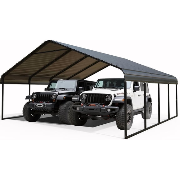 20x20 ft Portable Garage Heavy-Duty Metal Carport Canopy Kit, All-Weather Shelter with Reinforced Galvanized Steel Frame, Snow Load Rated for RV, Truck, Boat & 2 Car Storage, Multi-Use Party Tent