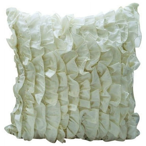 20x20 inch (50x50 cm) Pillow Covers Ivory, Designer Ivory Pillow Covers, Vintage Style Ruffles Shabby Chic Pillows Cover, Solid Victorian Throw Pillows Cover, Square Satin - Vintage