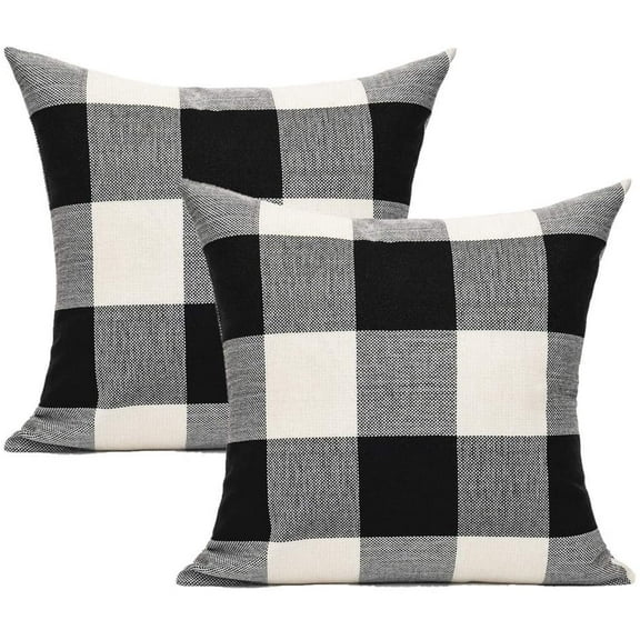 20x20 inch Black White Buffalo Plaids Decorative Throw Pillow Covers Retro Rustic Check Cotton Linen Cushion Cases Home Decor for Couch Sofa Car Set of 2