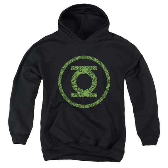 Trevco Sportswear Green Lantern St. Patricks Day Shamrock Logo Youth Hooded Sweatshirt, Black - Extra Large