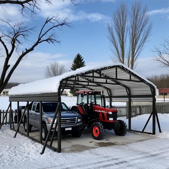 Sylviera 20x20ft Heavy-Duty Metal Carport, Outdoor Car Port Canopy with Reinforced Iron Frame, All-Weather Shelter for Cars, Trucks & Boats, Easy Assembly