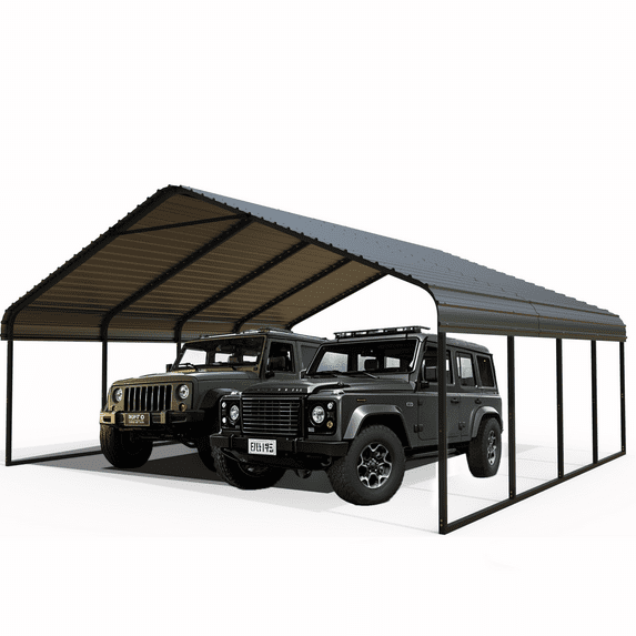 20x20FT Heavy Duty Metal Carport, Car Port Shelter with Alloy Steel Roof, Quick Assembly, All-Weather Outdoor Cover Canopy for Vehicles, Boats, Equipment, Gray