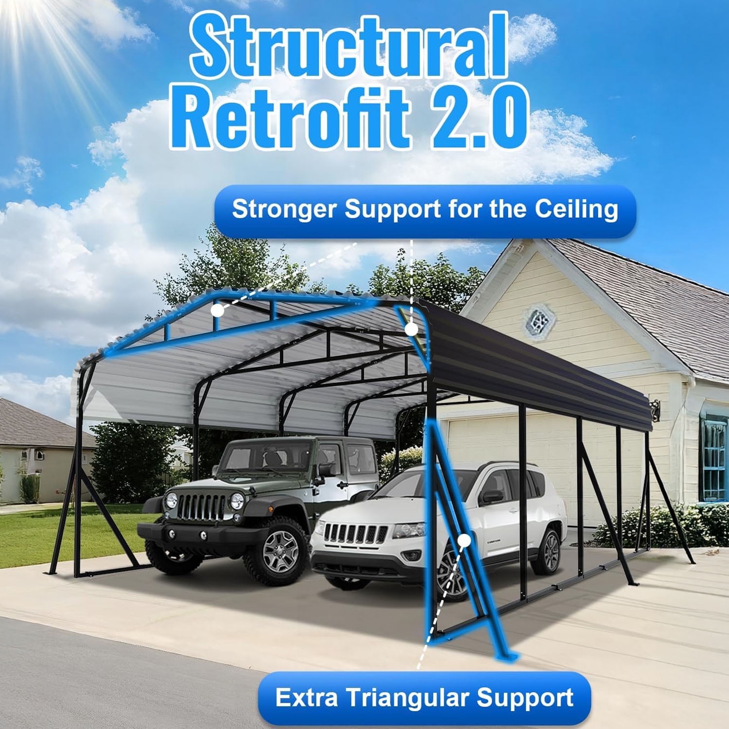 WUKHG 20x20FT Heavy Duty Metal Carport, Outdoor Car port Canopy with Iron Roof, Durable All-Weather Shelter for Cars, Trucks, Boats & Outdoor Equipment, Easy Quick-Install Assembly