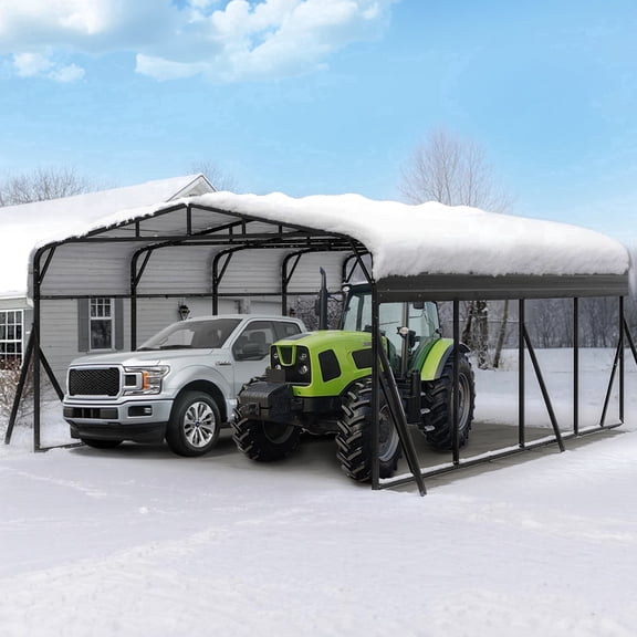 WUKHG 20x20FT Heavy Duty Metal Carport, Outdoor Car port Canopy with Iron Roof, Durable All-Weather Shelter for Cars, Trucks, Boats & Outdoor Equipment, Easy Quick-Install Assembly