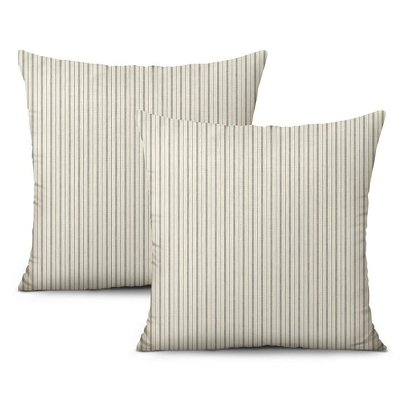 20x20inch Inch Modern Boho Accent Pillow Covers - Black and Beige Stripe Patchwork, Linen Fabric, Set of 2