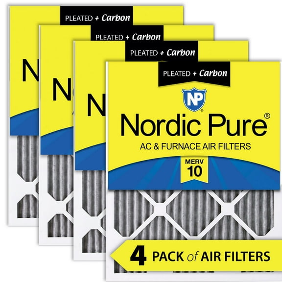 20x20x1 (19_1/2x19_1/2) Furnace Air Filters MERV 10 Pleated Plus Carbon 4 Pack