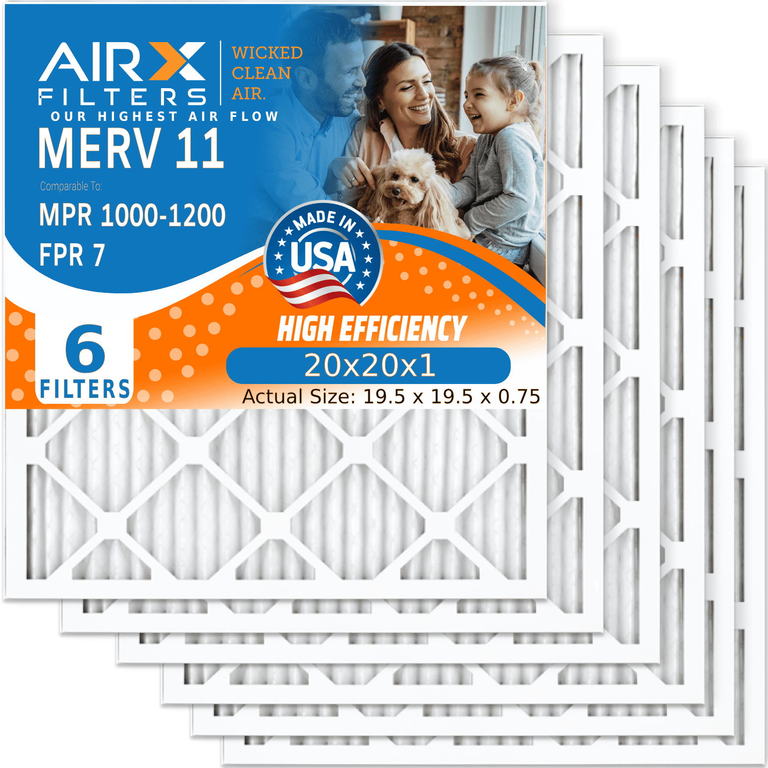 20x20x1 Air Filter MERV 11 Comparable to MPR 1000, MPR 1200 & FPR 7