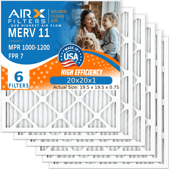 20x20x1 Air Filter MERV 11 Comparable to MPR 1000, MPR 1200 & FPR 7 Electrostatic Pleated Air Conditioner Filter 6 Pack HVAC Premium USA Made 20x20x1 Furnace Filters by AIRX FILTERS WICKED CLEAN AIR.