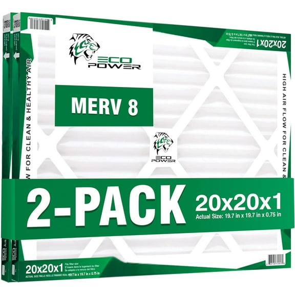 20x20x1 Air Filter MERV 8 (2-Pack) - Pleated Air Conditioner HVAC AC Furnace Air Filters Replacement (20x20x1 2-Pack)