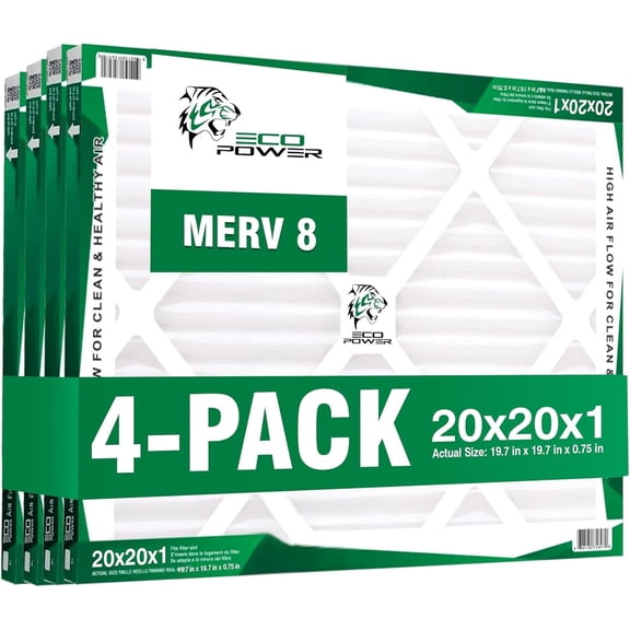 20x20x1 Air Filter MERV 8 (4-Pack) - Pleated Air Conditioner HVAC AC Furnace Air Filters Replacement (20x20x1 4-Pack)
