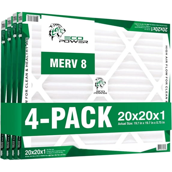 20x20x1 Air Filter MERV 8 (4-Pack) - Pleated Air Conditioner HVAC AC Furnace Air Filters Replacement (20x20x1 4-Pack)