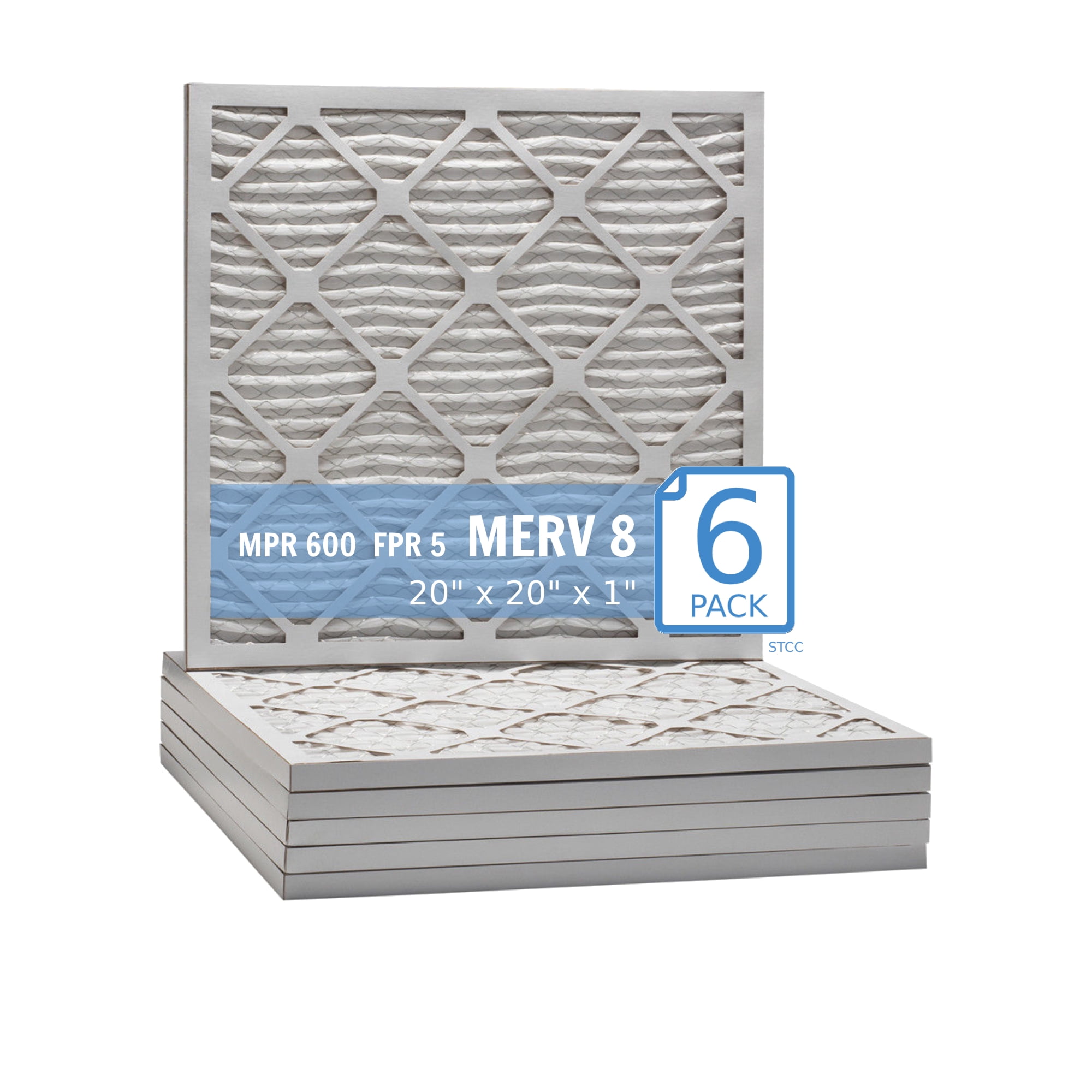 20x20x1 air filter, Purolator Hi-E 40 Extended Surface Pleated Air Filter, Nominal Size 20" W x 20" H x 1" D, Actual Size 19-1/2”W x 19-1/2”H x ¾”D, MERV 8, (6-pack)