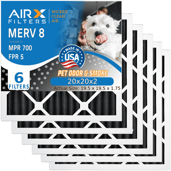 20x20x2 Air Filter Odor Eliminator Carbon Filter MERV 8 Comparable to MPR 700 & FPR 5 AC HVAC Premium USA Made 20x20x2 Furnace Filters by AIRX FILTERS WICKED CLEAN AIR. 6 Pack