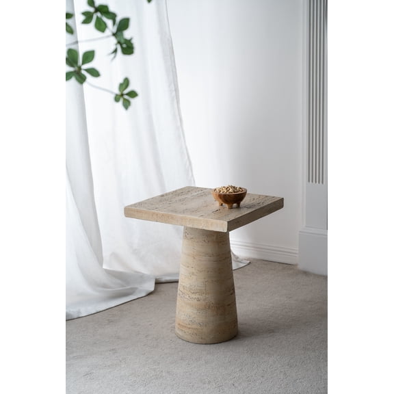 20x20x24" Cream Square Side Table with Pedestal Base