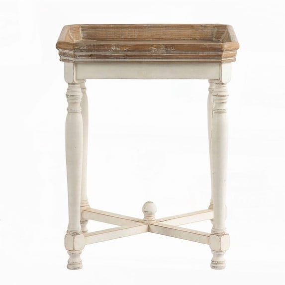 The 20x20x25" Square Alcott Side Table with Aged White Base and Natural Wood Top