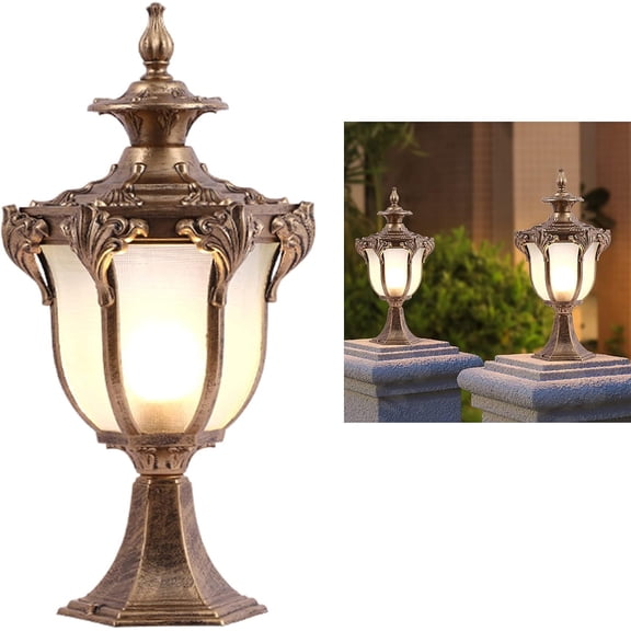 20x20x41cm Vintage Outdoor Pillar Light Garden Lantern Post Lamp Fixture Post Pole Light Exterior Retro LED Pillar Light for Garden Patio Pathway