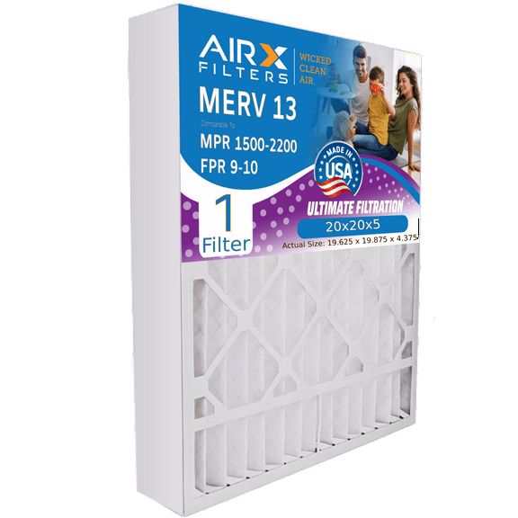 20x20x5 Air Filter MERV 13 Comparable to MPR 1500 - 2200 & FPR 9 Compatible with Honeywell FC100A1011 Premium USA Made 20x20x5 Furnace Filter 1 Single Filter by AIRX FILTERS WICKED CLEAN AIR.