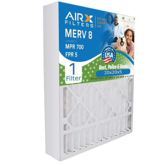 20x20x5 Air Filter MERV 8 Comparable to MPR 700 & FPR 5 Compatible with Skuttle 000-0448-003 Premium USA Made 20x20x5 Furnace Filter 1 Single Filter by AIRX FILTERS WICKED CLEAN AIR.