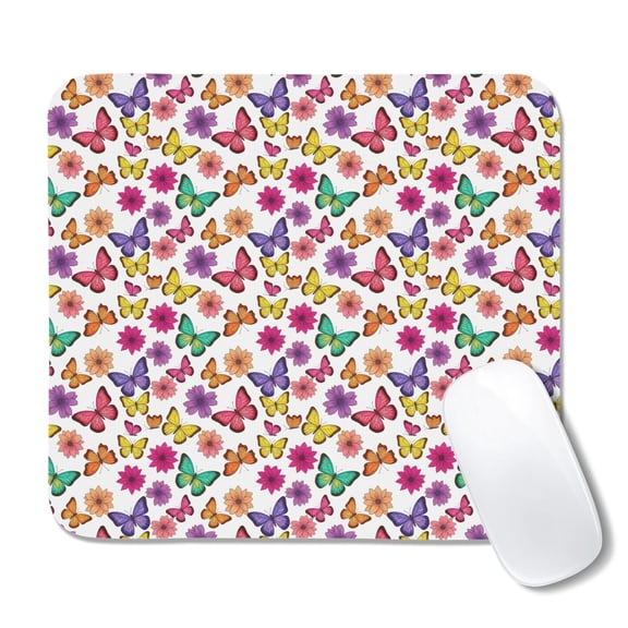 20x22.5cm Mouse Pad, Non-Slip Waterproof Rubber Base, Smooth Precise Desk Mat,Butterfly Colorful Floral White Pattern