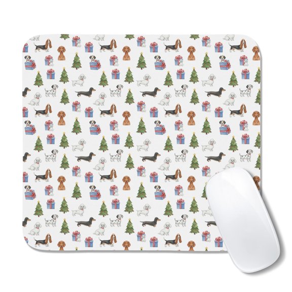 20x22.5cm Mouse Pad, Non-Slip Waterproof Rubber Base, Smooth Precise Desk Mat,Christmas Dog Tree Gift White Pattern