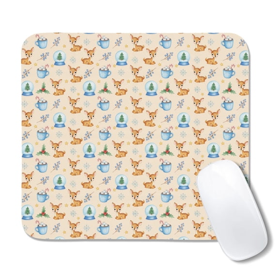 20x22.5cm Mouse Pad, Non-Slip Waterproof Rubber Base, Smooth Precise Desk Mat,Deer Christmas Snow Globe Beige Pattern