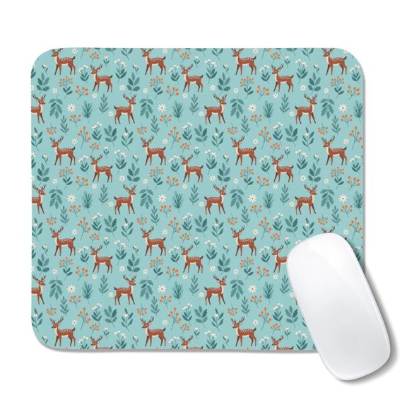 20x22.5cm Mouse Pad, Non-Slip Waterproof Rubber Base, Smooth Precise Desk Mat,Deer Floral Leaf Light Blue Pattern