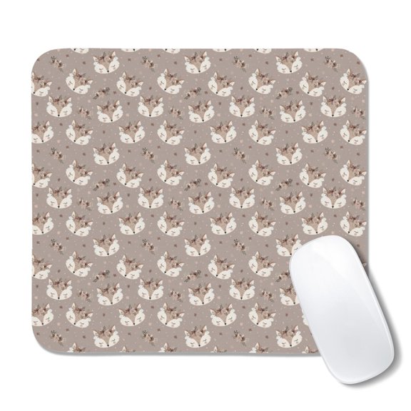 20x22.5cm Mouse Pad, Non-Slip Waterproof Rubber Base, Smooth Precise Desk Mat,Deer Fox Head Floral Gray Pattern