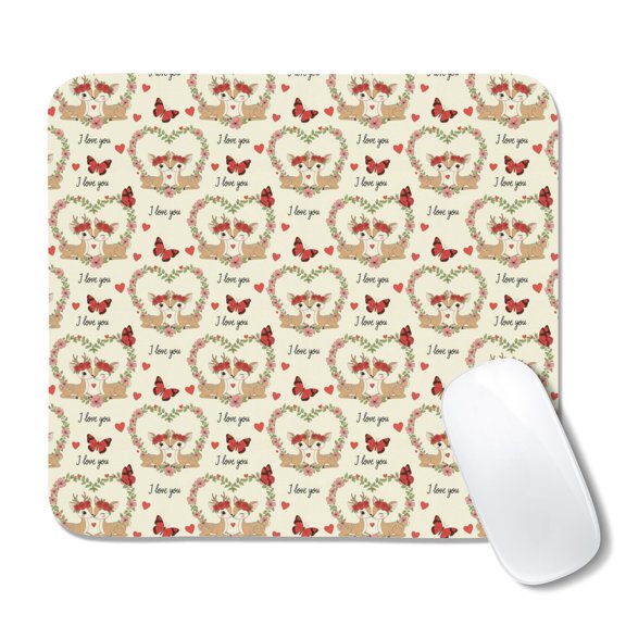 20x22.5cm Mouse Pad, Non-Slip Waterproof Rubber Base, Smooth Precise Desk Mat,Deer Heart Floral Butterfly Beige Pattern