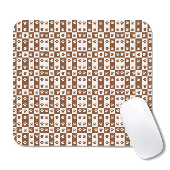 20x22.5cm Mouse Pad, Non-Slip Waterproof Rubber Base, Smooth Precise Desk Mat,Dog Paw Checkerboard Brown White Pattern