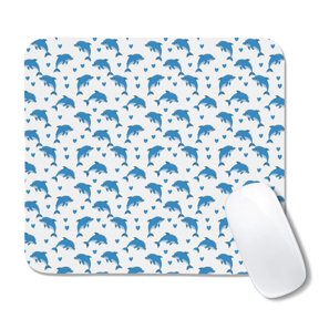 20x22.5cm Mouse Pad, Non-Slip Waterproof Rubber Base, Smooth Precise Desk Mat,Dolphin Heart White Pattern