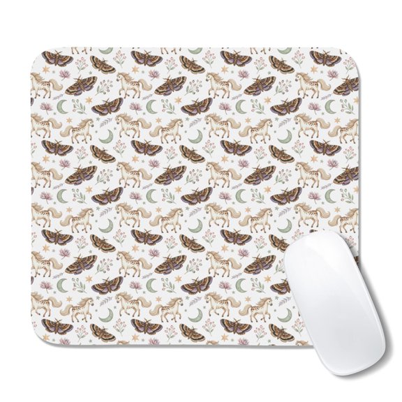 20x22.5cm Mouse Pad, Non-Slip Waterproof Rubber Base, Smooth Precise Desk Mat,Horse Celestial Moth Beige Pattern