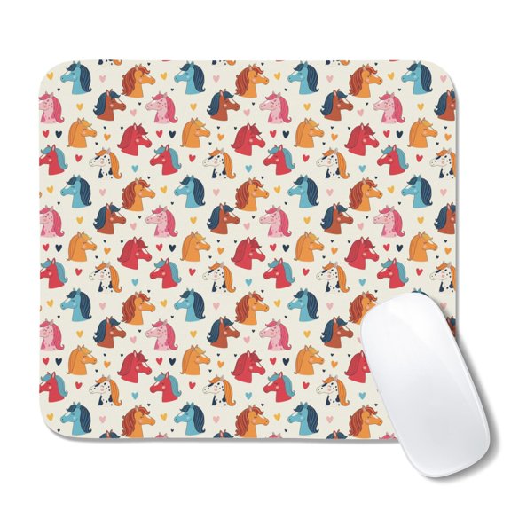 20x22.5cm Mouse Pad, Non-Slip Waterproof Rubber Base, Smooth Precise Desk Mat,Horse Colorful Head Beige Pattern