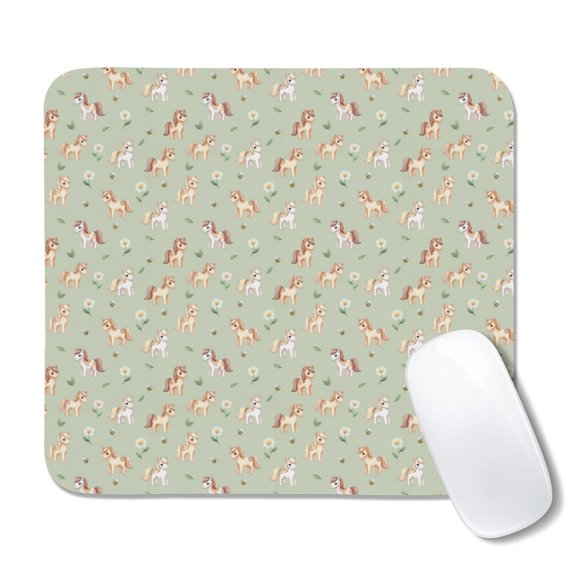 20x22.5cm Mouse Pad, Non-Slip Waterproof Rubber Base, Smooth Precise Desk Mat,Horse Floral Bee Light Green Pattern