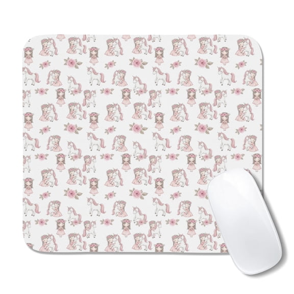 20x22.5cm Mouse Pad, Non-Slip Waterproof Rubber Base, Smooth Precise Desk Mat,Horse Unicorn Girl Pink Pattern